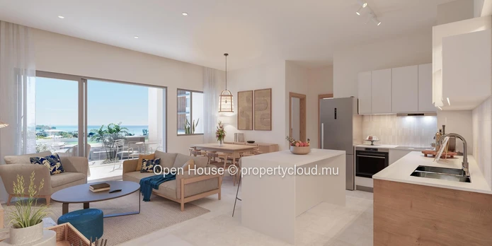 Appartement R+2 à vendre à Grand Baie, 77m², 2 chambres, piscine commune, vue mer, proche commodités, accessible aux ...