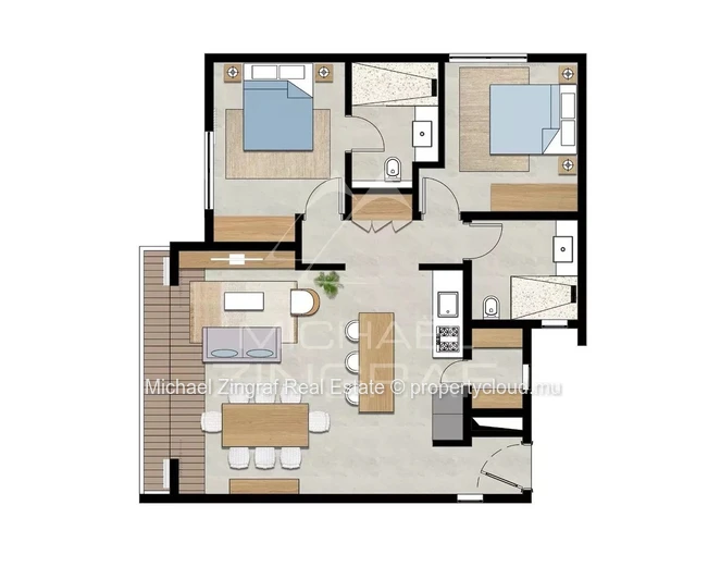 3 bedrooms apartment on groundfloor in Tamarin