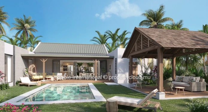 Villa RES à vendre à Petit Raffray, 246m² habitables, terrain de 623m², 3 chambres, piscine privée, parking, jardin
