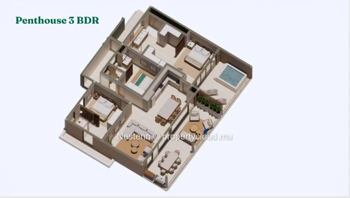 Modern penthouse with 3 bedrooms and sea access 