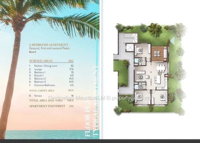 2BEACH RESIDENCES — DESTINATION MAURITIUS  ONLY 1 UNIT LEFT — 2 BED / 2 BATH, 110.8 m² — USD 417,000. SOLD OUT.