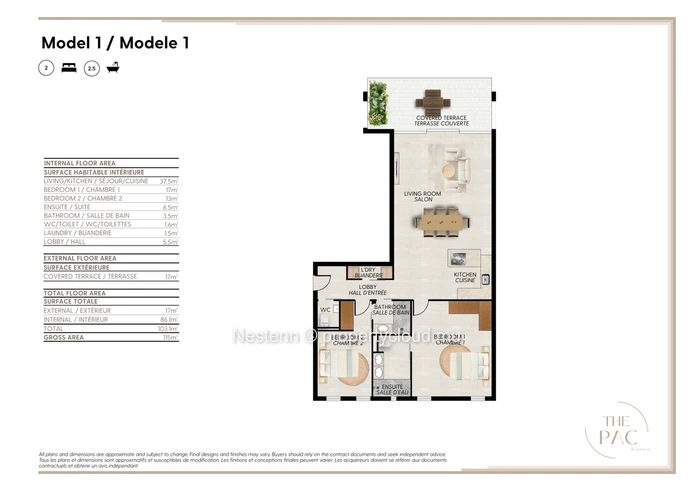Modern 2-bedroom apartment in Péreybère, PDS residence, ground floor, fully equipped kitchen, automated garage, near ...
