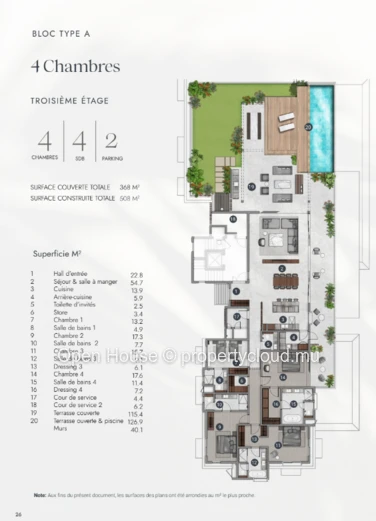 PDS Penthouse in Mont Choisy, with private pool and foreign access, ideally located near beaches and shops.