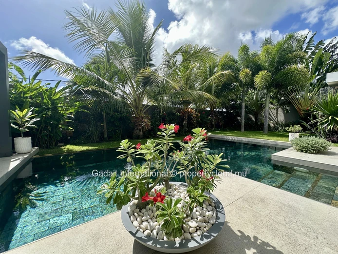 Villa contemporaine avec piscine à débordement et pergola bioclimatique à Grand Baie
