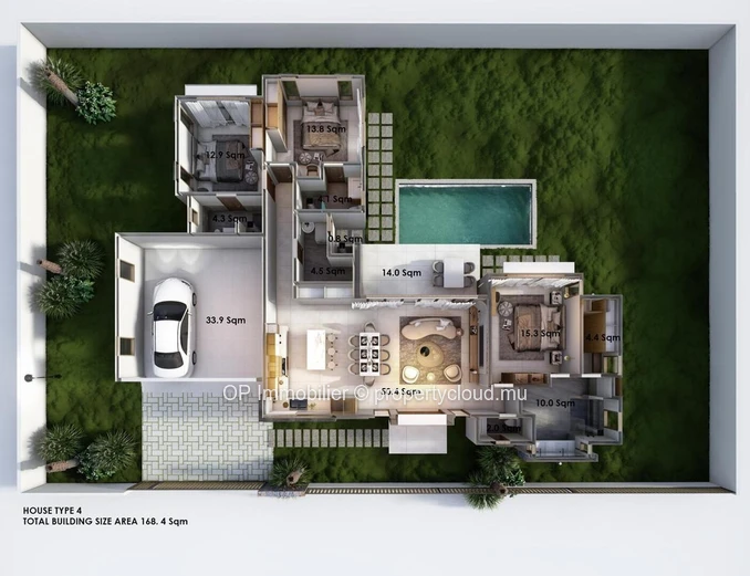 Maison à vendre à Cap Malheureux, Grand Baie, 151m², terrain 325m², 2 chambres, piscine privée, proche commodités. Pr...