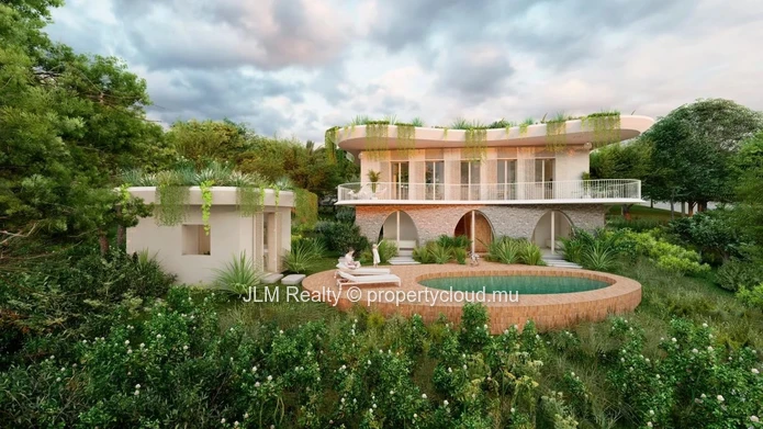 Stunning Bioclimatic Villa with Green Roof and Sea View for Sale in Baie du Cap, Mauritius