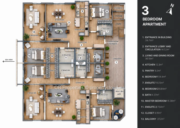 Penthouse spacieux avec vue sur mer