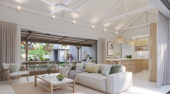 Villa RES à vendre à Petit Raffray, 246m² habitables, terrain de 623m², 3 chambres, piscine privée, parking, jardin