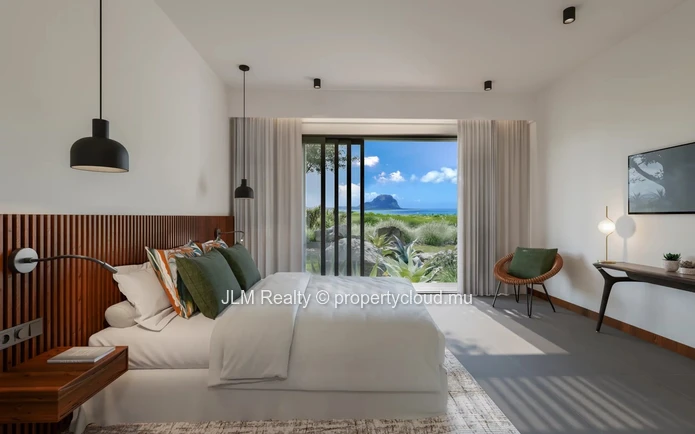 Luxury bioclimatic villa for sale within a golf estate in Black River, Mauritius, with access to 5*
