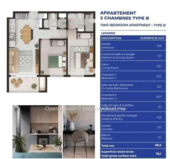 Appartement 2 chambres à vendre à Beau Plan avec piscine commune