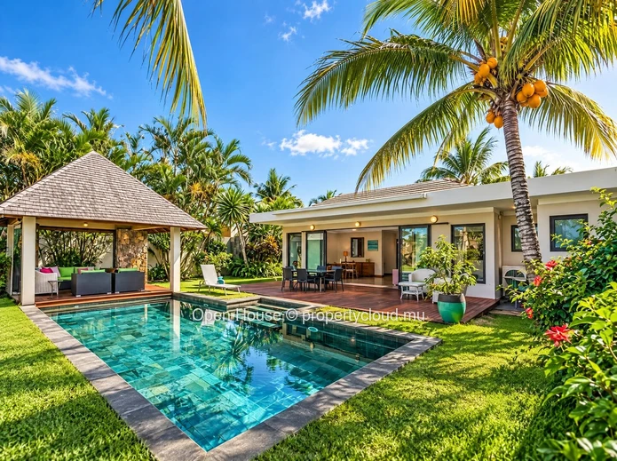 À vendre à Péreybère très belle villa de 3 chambres, 1 bureau, jardin avec gazebo et piscine privée. Accessible à tous.