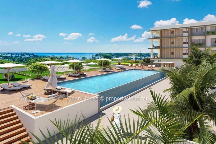 Appartement R+2 à vendre à Grand Baie, 77m², 2 chambres, piscine commune, vue mer, proche commodités, accessible aux ...