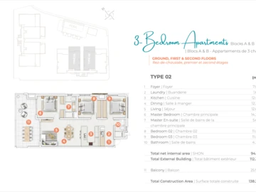 Appartement de 3 Chambres