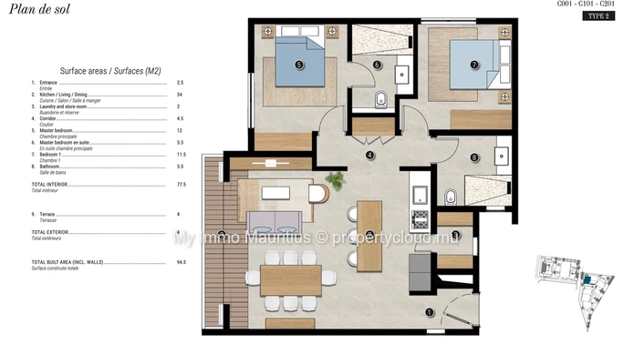 Appartement 2 chambres au RDC– Tamarin