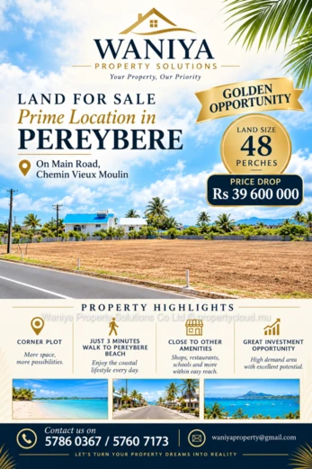 Prime Land For Sale / 48 Perches / Chemin Vieux Moulin Pereybere