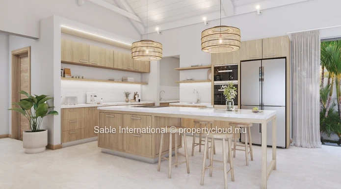 Villa RES à vendre à Petit Raffray, 246m² habitables, terrain de 623m², 3 chambres, piscine privée, parking, jardin