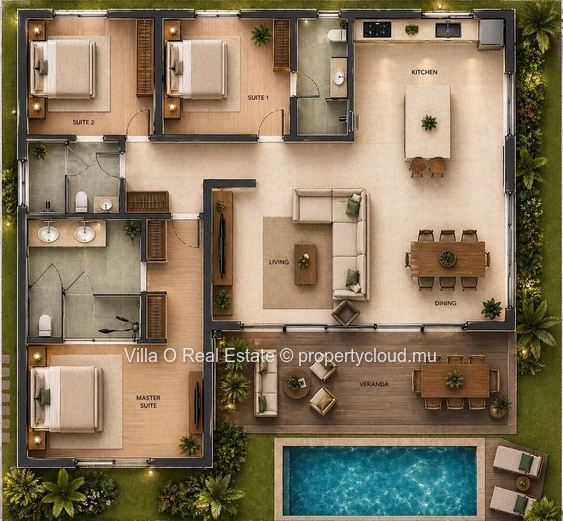 jolie petit projet de résidence en copropriété 'Les Driades' comprenant 9 unités, a 10 minutes de Grand Baie; 3 chamb...