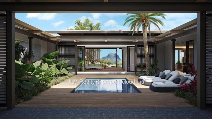 Luxury bioclimatic villa for sale within a golf estate in Black River, Mauritius, with access to 5*