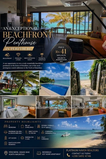 Beachfront Penthouse In Péreybère ? With Private Beach Access An Exceptional Beachfront Penthouse In Péreybère ? With...