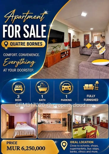 3 Bedrooms Furnished Apartment for Sale – La Louise, Quatre-Bornes 