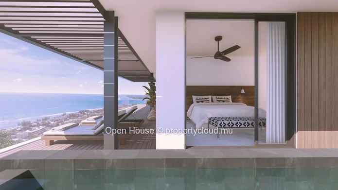 Exceptional 233m2 penthouse in Rivière Noire. Magical sea view. 4 bedrooms, private pool.