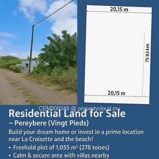 À VENDRE – Terrain de choix à Pereybere