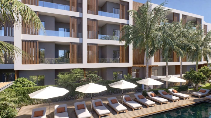 Appartement 2 chambres rez-de-chaussée à vendre Grand Baie Île Maurice — terrasse —pisine  et spa dans la residence
