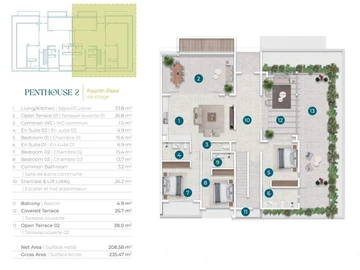 Penthouse de 3 Chambres