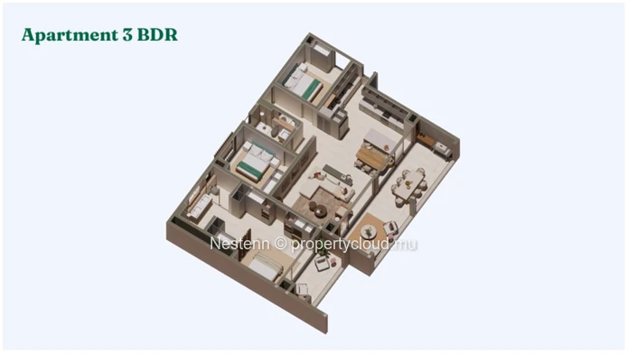 Modern 3-bedroom triplex apartment with sea access
