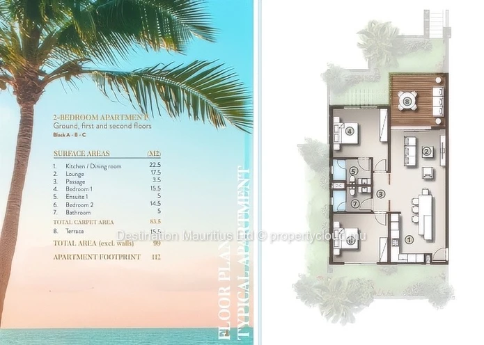 2BEACH RESIDENCES — DESTINATION MAURITIUS  ONLY 1 UNIT LEFT — 2 BED / 2 BATH, 110.8 m² — USD 417,000. SOLD OUT.