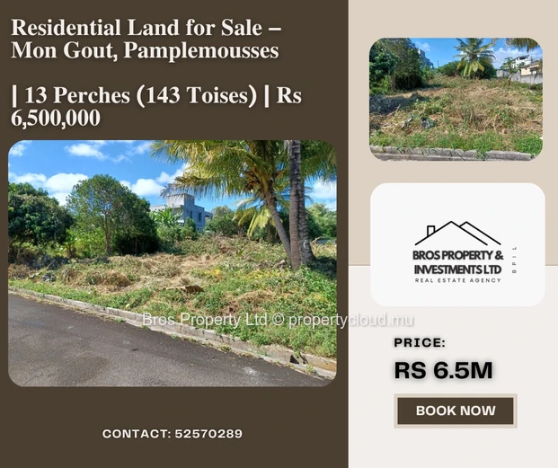 Residential Land for Sale - Mont Gout, Pamplemousses | 13 Perches (143 Toises) | Rs