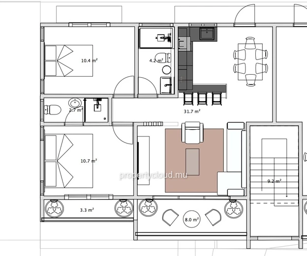 Albion – À vendre superbe penthouse 2 chambres avec toit-terrasse et piscine commune