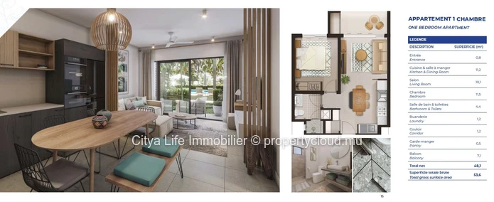 Modern 1-bedroom apartment in Beau Plan with access to a refreshing swimming pool