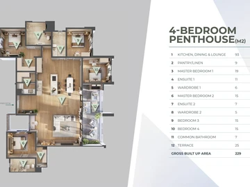Penthouse de 4 Chambres