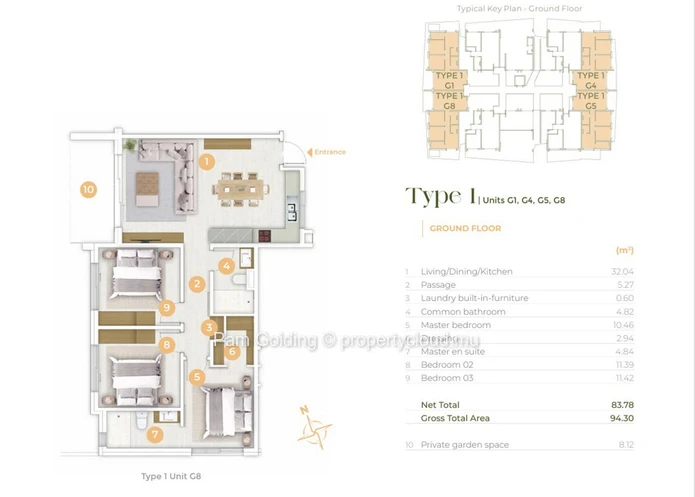 3 Bedroom Apartment with a Private Garden.