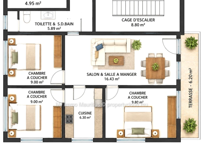 Pereybère – Appartement 3 chambres à rénover, à 500 m de la plage