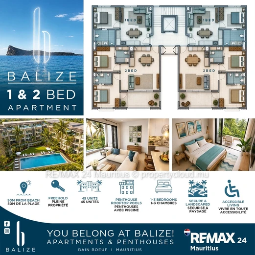 Appartement 2 ch off-plan Cap Malheureux, piscine, accessible aux étrangers
