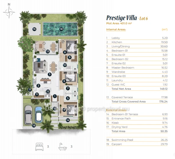 Villa Pds De 3 Chambrs Accessible Aux Étrangers À Vendre Sur Grand Baie - Vefa