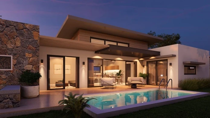 Modern single-storey villa in Mont Mascal with 3 bedrooms, private pool, and fully equipped kitchen in a secure resid...
