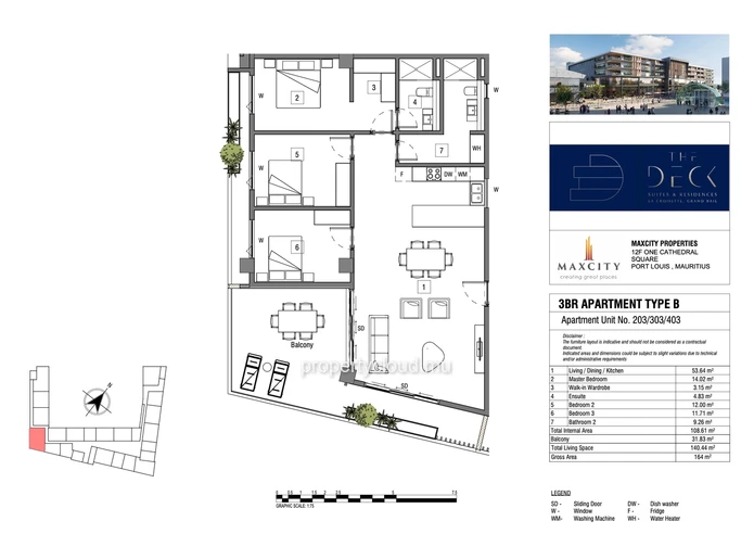 Accessible aux étrangers: appartement de 3 chambres à coucher avec piscine commune à Grand Baie La Croisette. 