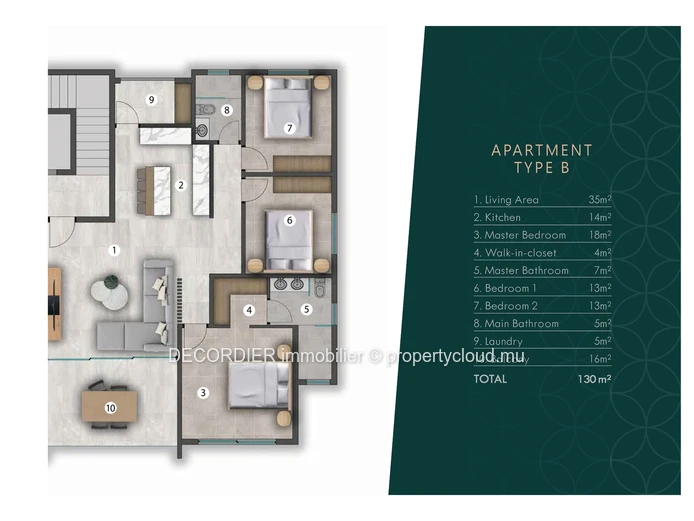 Vaste appartement avec rooftop à Grand Baie