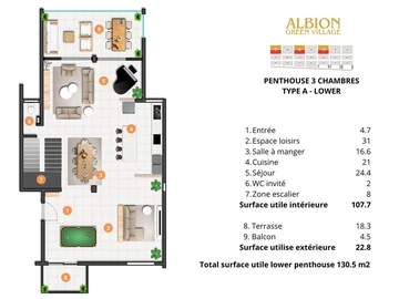 Appartement de 3 Chambres