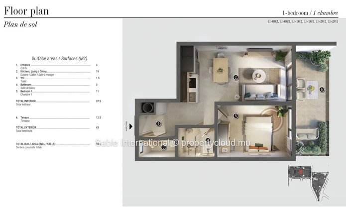 Appartement 1 chambre avec piscine à vendre à Tamarin