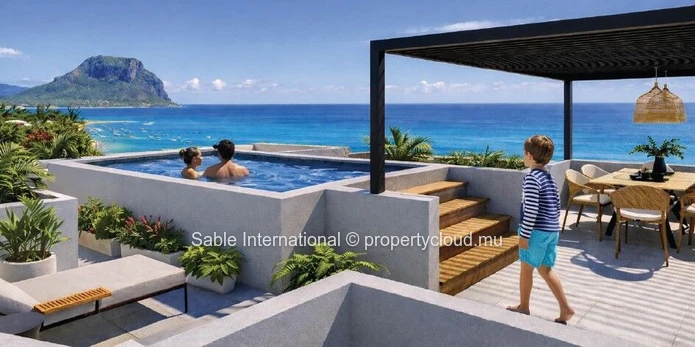 Penthouse R+2 224m², Tamarin - Rivière Noire, piscine privée, proximité écoles, bus, golf, hôpital, magasins.