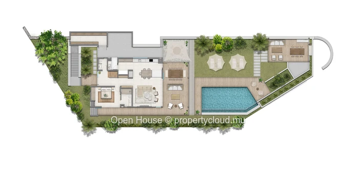 Villa PDS à vendre à Rivière Noire, 481m², 5 chambres, bureau, piscine privée, vue mer et montagne, prix €.