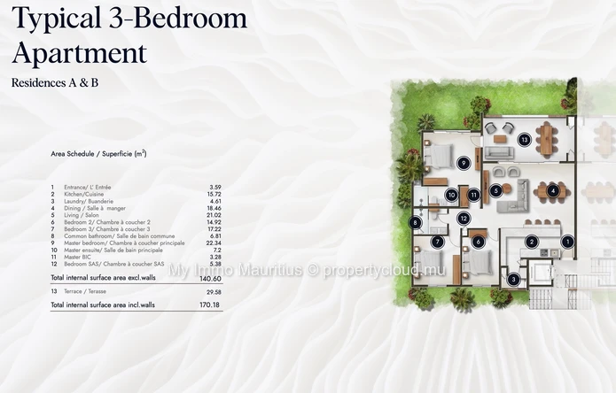 High-end apartment – Pointe aux Biches – 100 m from the beach