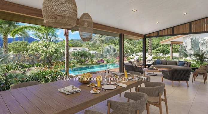 Villa PDS à vendre à Tamarin, 250m², terrain 2.273m², 5 chambres, bureau, piscine privée. Caractéristiques extérieure...