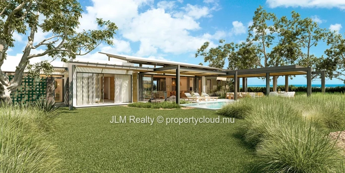 Luxury bioclimatic villa for sale within a golf estate in Black River, Mauritius, with access to 5*