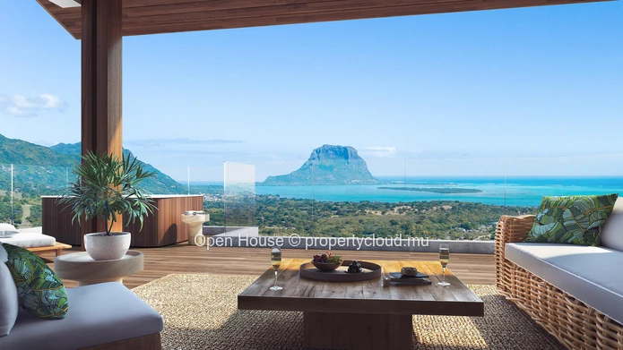 Penthouse à vendre à Black River, 374m², 3 chambres, vue mer et morne, piscine, accessible aux étrangers.