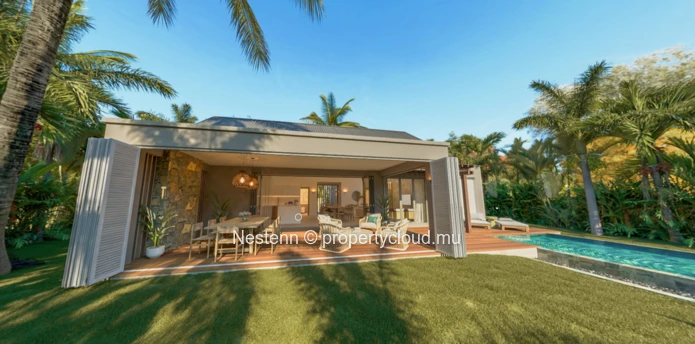 2-bed villa in a preserved region close to the beach. 